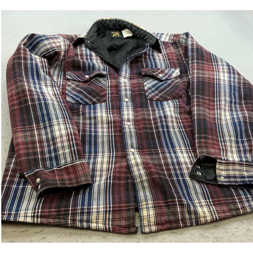 Saddle King Vintage Quilted Flannel Shirt Jacket Plaid Pearl Snap Med Workwear